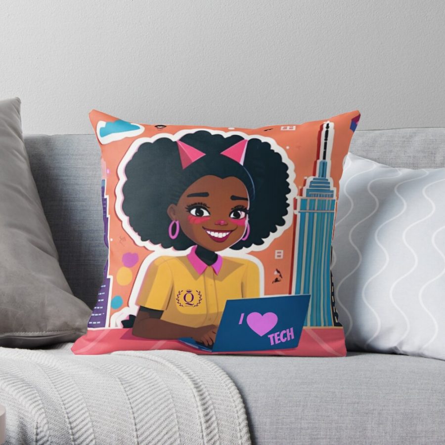 Black Tech Girl In NYC | Representation In Tech Matters | Queens of Tech DEIB Design Collectionthrow-pillow