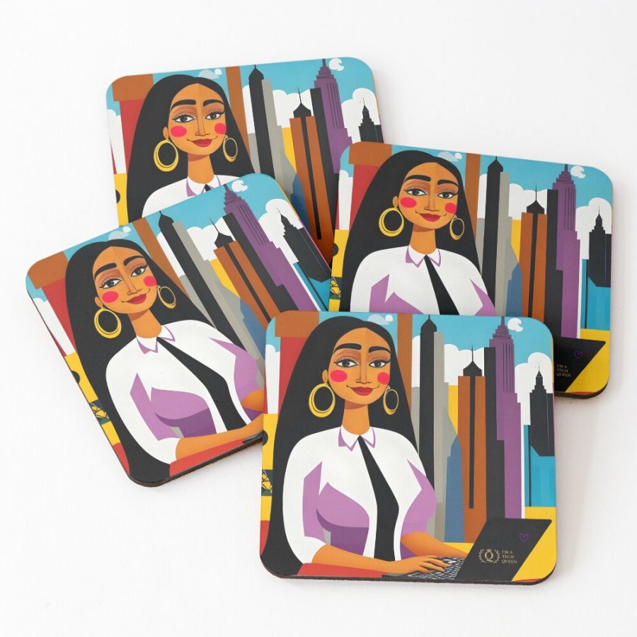 BrownIndian Tech Queen In NYC | Queens of Tech DEIB Design Collection-coasters-set-of-4