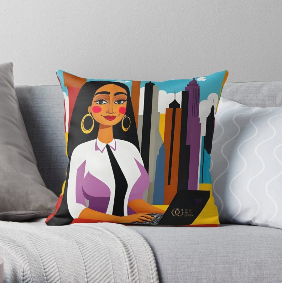 BrownIndian Tech Queen In NYC | Queens of Tech DEIB Design Collection-throw-pillow